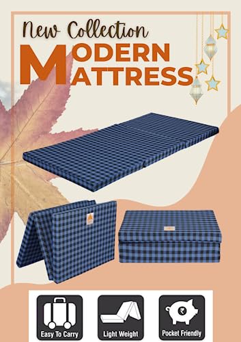 MOROFEEL 2 Inch Dual Comfort Reversible Foldable UHD Foam Single Bed Mattress 3 Fold Blue & Black (72X35X2 inch)