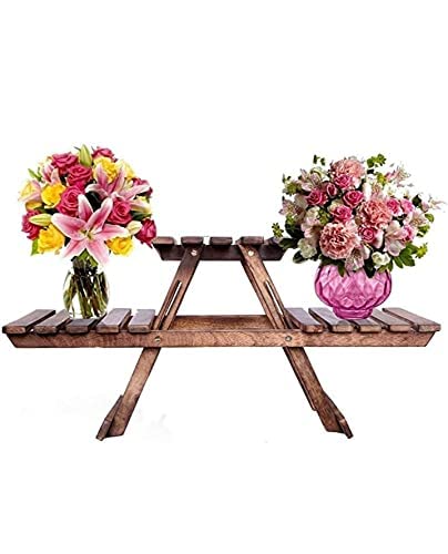 CraftsX2Z Wooden Plant Stand with 3 Desks/Living Room Side Stand/Wooden Stool/Garden Table/Vase Stand for Garden and Outdoors, Brown