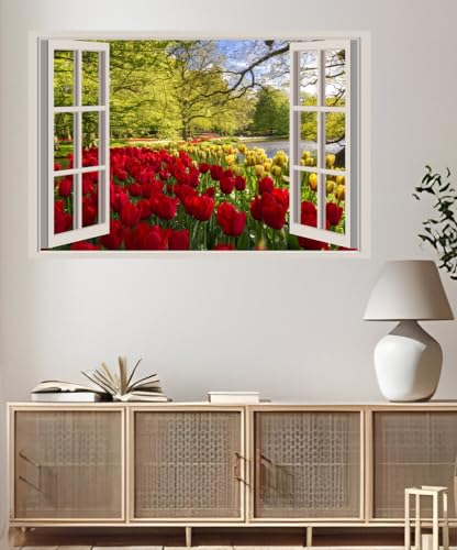 JVERF - JZZA25050 Netherlands Parks Tulips| Self-Adhesive Open Window Wall Sticker