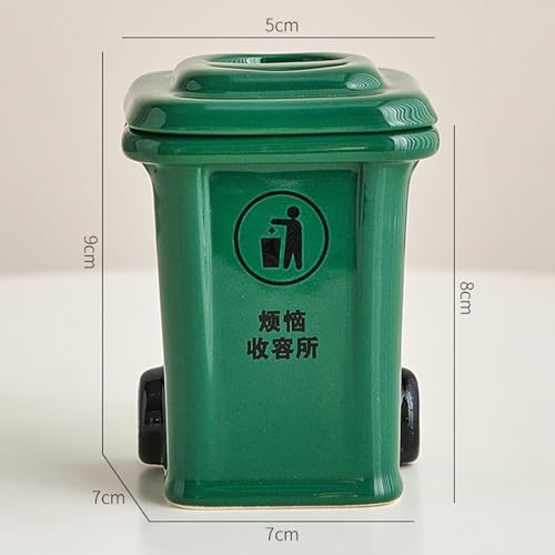 THE STYLE SUTRA® Mini Trash Can Shape Ash Holder Ceramic Portable for Living Room Office Desk Green