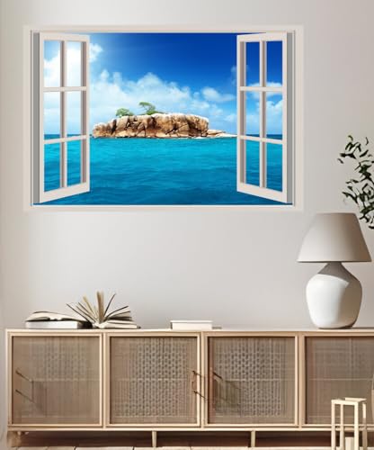 JVERF - JZZA30482 Tropics Sea Island Crag| Self-Adhesive Open Window Wall Sticker