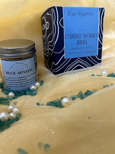 CANDLEWORKSINDIA Blue Apatite Candle | Maifest and Meditation | 100% Soy | Scented |Geranium Saffron Fragrance