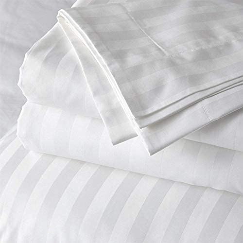 Cool Dealzz 400 TC Cotton Plain Stripes Double Queen Size Bedsheet with 2 Pillow Cover (White)