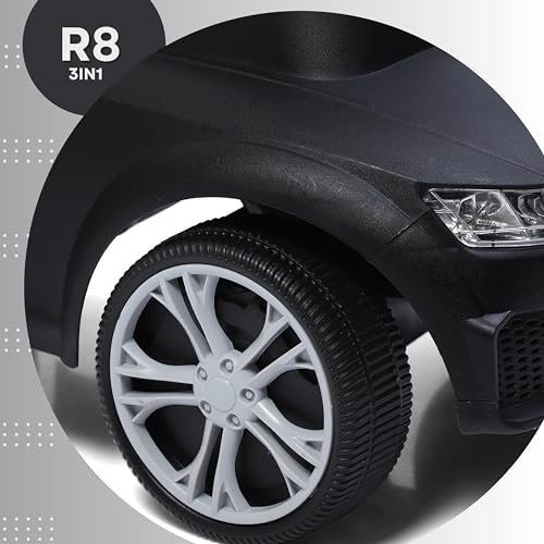 Fun Ride Car Ride On - R8 3-in-1 for Kids with Parent Handle, Music, Light, Backrest & Storage - 1 to 3 Years, Kids Indoor/Outdoor Toy Car for Boys and Girls- (Upto 20 Kg) (Black)