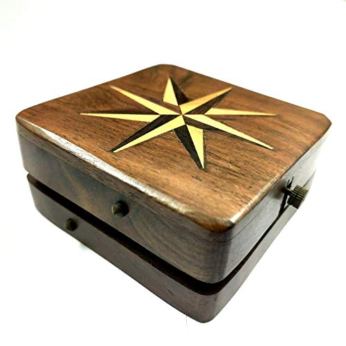 TGA Wooden Desk Clock Compass Collectible Wood Box Gift