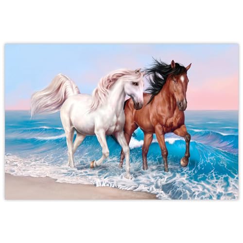 Indianara Rolled Sparkled Vastu Seven Running Horses Art Print for Room Décor Digital Reprint 36 inch x 24 inch Painting (10261PST)