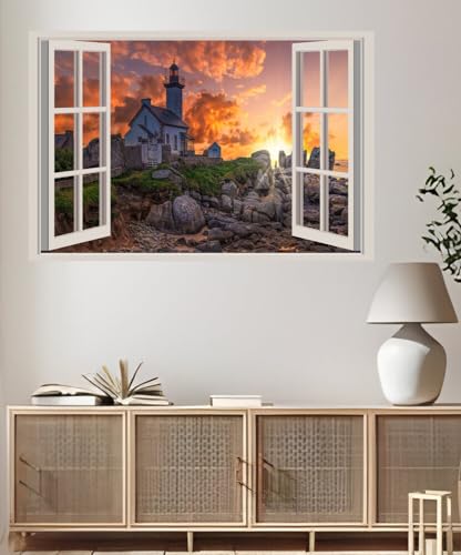 JVERF - JZZA21281 France Lighthouses Sunrises and Sunsets Stones| Self-Adhesive Open Window Wall Sticker