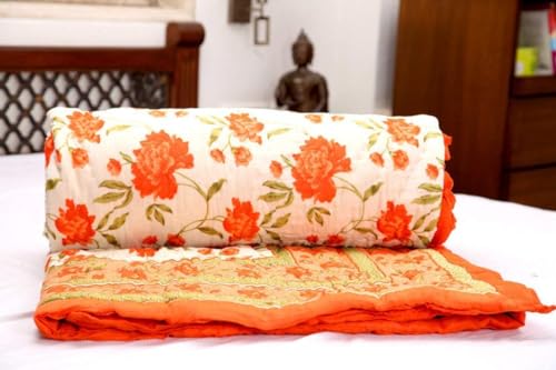 AARMOZY Cotton Light Weight Reversible Both Side use Double Bed Soft Jaipuri AC Quilt/Razai Designer GAD Rose Garden Flower Quilts Blankets for Home (Grey Reversible Size 85X100 inch)