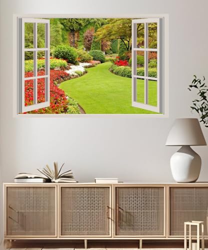 JVERF - JZZA26141 Parks Begonia Shrubs Lawn Trees| Self-Adhesive Open Window Wall Sticker