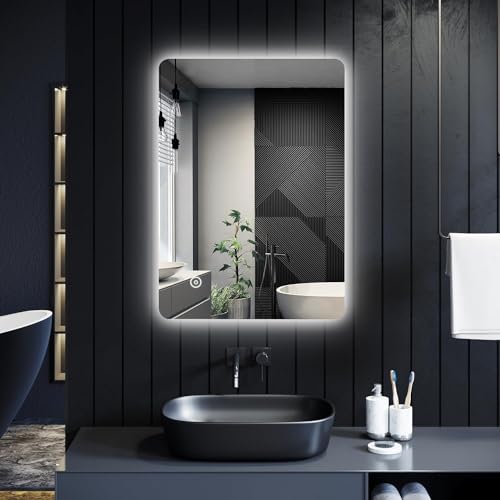 VENETIAN IMAGE Smart LED Bathroom Mirror - Horizontal/Vertical Mount, Sensor Switch, Illuminated Vanity Wall Mirror with Lights (Style A, 600x780 mm)