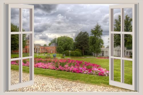 JVERF - JZZA22100 Germany Parks Houses Kurpark Bad Oeynhausen HDR| Self-Adhesive Open Window Wall Sticker