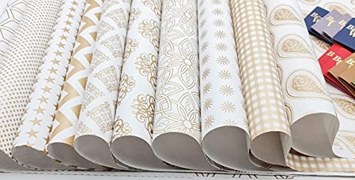 SATYAM KRAFT 5 Pcs Gift Wrapping Paper sheet,rapping roll material for Packing Birthday, Anniversary, occasions events, crafts, Return Gifts wrapper,Scrapbooking(Pack of 5)(Mix) (Golden)(28 x 19 In)