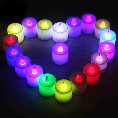 B S NATURAL New Year Plastic Flameless and Smokeless Diya Candle Battery Operated/Powered Tea Light (Multicolour) - Pack of 24_02