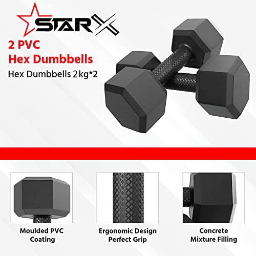 Star X Hexa PVC 2KG Dumbbell Set for Home Gym Workout, Dumbells for Fitness (Black Hexa 2KG x 2 Dumbbell (4KG))