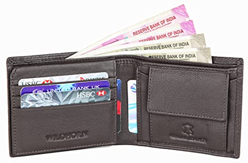 WildHorn Brown Leather Wallet for Men I 8 Credit Card Slots I 2 Currency Compartments I 1 Coin Pocket I 1 Transparent ID Window