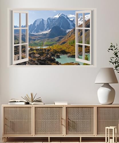 JVERF - JZZA26989 Russia Mountains Lake North Chuyskiy Ridge Altai| Self-Adhesive Open Window Wall Sticker