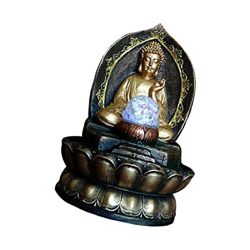 ATORSE® Buddha Statue Water Fountain Lucky Decoration for Table Living Room Golden