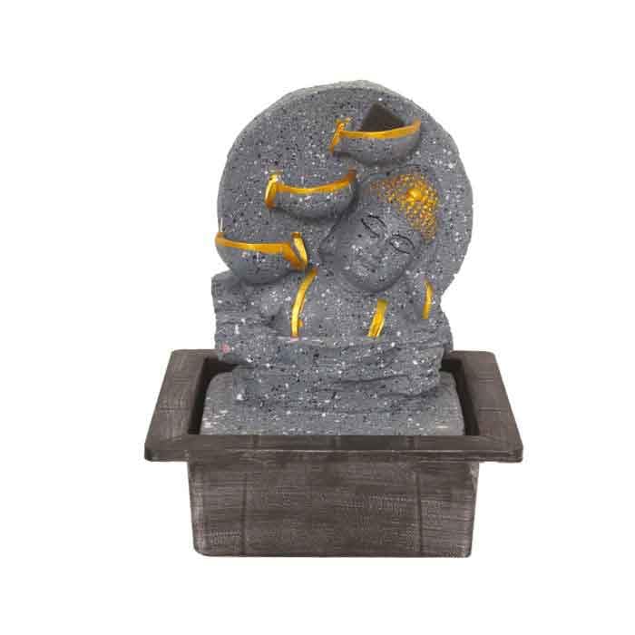 Art N Hub Sleeping Buddha Tabletop Waterfall Fountain Decorative Gift Items for Home and Office Decoration | Home Inauguration Gift Items (21 x 18 x 26 CM | Dotted Grey Golden)