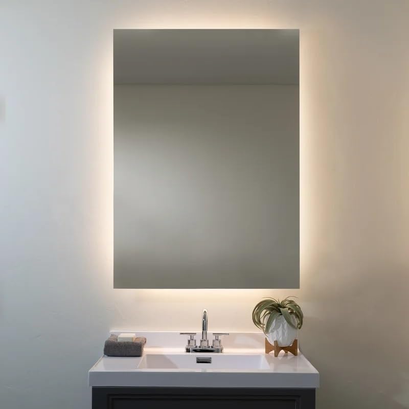 Artessa Minimalist Backlit Rectangular LED Mirror with Defogger, Dimmer-Option, 3-Colour LED for Bathroom (76 x 60 CM)