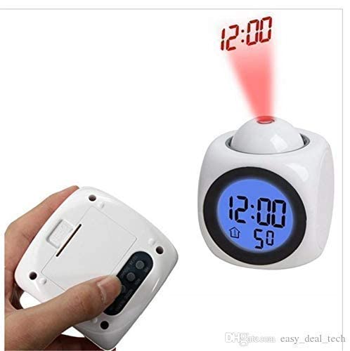 AUXA Digital Projection LCD Alarm Clock Voice Talking Function, led Wall/Ceiling Projection, Alarm/Snooze/Temperature Display, 12hr/24hr, Digital Clock 1pc (Projection Clock)