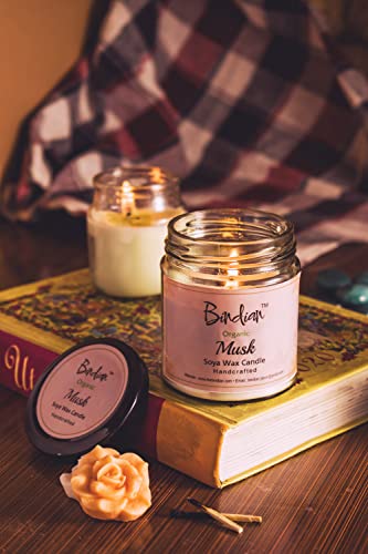 Bindian Premium Musk Scented Candle | Plant-Based Soy Wax Aromatherapy Candle | Cotton Wick and Premium Glass Jar | 24 Hour Long Burning | Home Decor, Luxury Gift for Decoration