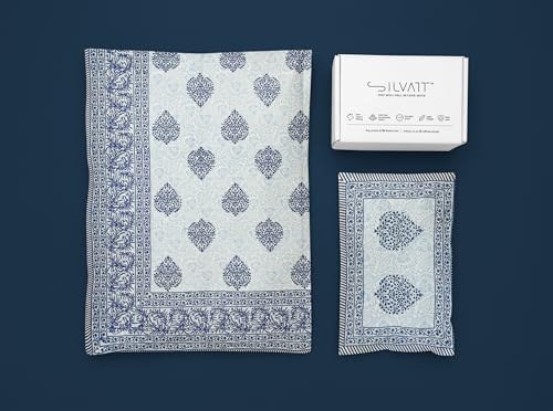 Silvatt 100% Jaipuri Cotton King Size Bedsheet for Double Bed, 1 Cotton Bed Sheet Double Bed (90 X 108 Inches) with 2 Pillow Covers | Bedsheet Double Bed Cotton Ethnic Blue Taditional Leaf Pattern