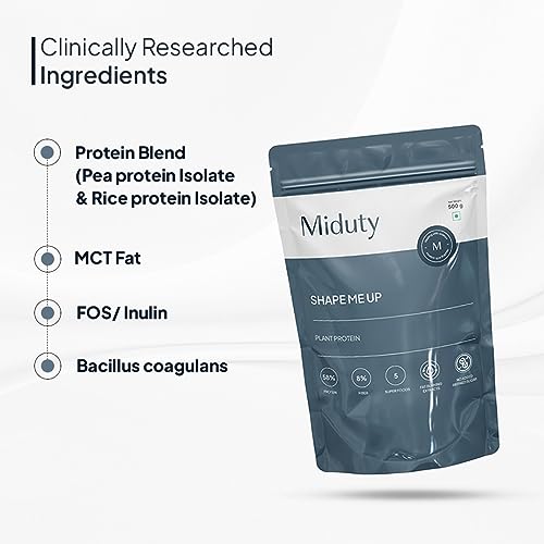 Miduty by Palak Notes ShapeME Up Plant Protein - Vanilla Flavour - 1 Billion Probiotics - Vegan Protein Shake for Lean Weight Loss - Protein Powder - Effective Weight Management - 500gm