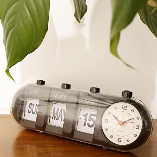 CALANDIS Creative Digital Manual Flip Down Clock Desk Stand Page Quartz Clock Black