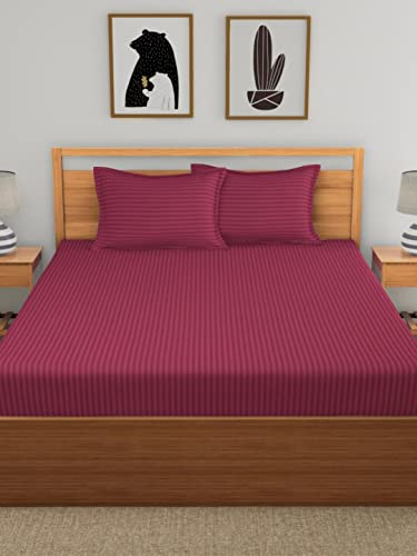 N G PRODUCTS Combo Bedsheets for Double Bed Cotton 300 TC Premium Satin Stripes Soft 2 Double Bedsheets with 4 Pillow Covers, 90 x 90 Inches, Color- Wine