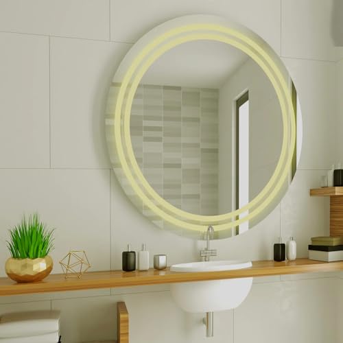 TINITALO Bathroom LED Mirror Home Mirror Wall Mirror with Touch Sensor, 3 Light Effects, Glass, Round LED-66 (36 x 36 Inch)