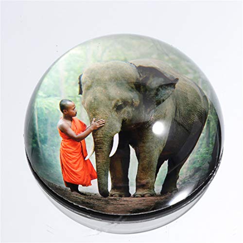 Waltz&F Crystal Elephant and Buddha Paperweight Galss Globe Hemisphere Home Office Table Decoration 2.7''