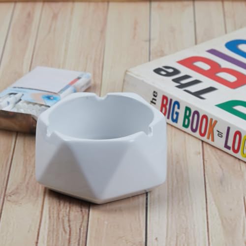 Pakhi Decor Groovy Ceramic Ashtray for Home & Office, White (10372)