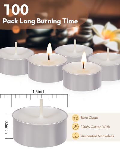 Ashlux Tea Lights Candles 100 Pack[Long Burning 4-5 Hours][Burn Clean] Unscented White Tealight Candles Small Mini Tea Candles White Bulk Tea Light Candles for Wax Melt Warm