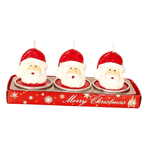 SAZ DEKOR 3X Christmas Candle Set Decorative Tealight for Home Party Big Head Santa