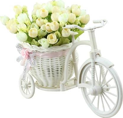 AWANI TRENDS Plastic Romantic Artificial Flower Basket Cycle, 25L x 12W x 18H Centimeters