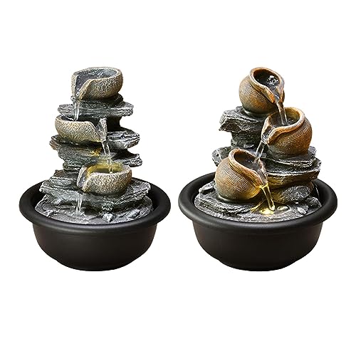 CALANDIS® Indoor Waterfall Fountains Meditation Relaxing Office Decor Desktop Fountain Round Pot | 1 Tabletop Fountainâ (EU Plug)