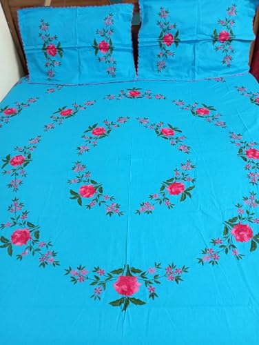 Nice Things Handwork Embroidery Bedsheets 200 Thread Count, Turquoise Color 17