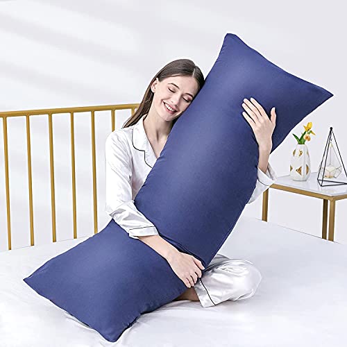 ATOOTFUSION Luxury Full Body Pillow Insert with Fiber Cover - Ultra Soft Body Pillow for Sleeping - Breathable Long Bed Pillow Insert, 20"x54" (Navy Blue)