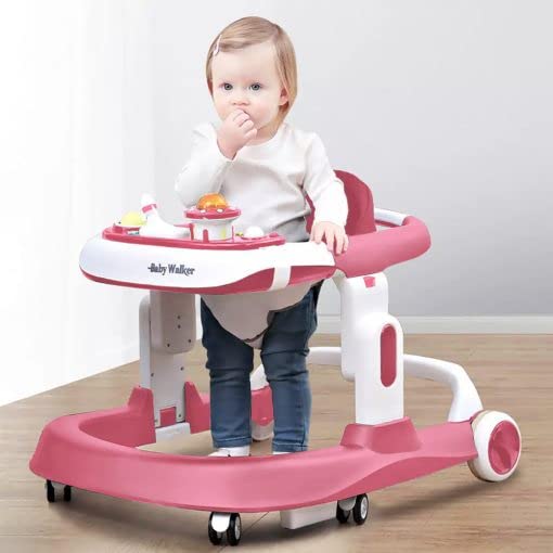 StarAndDaisy Baby Walker/Multifunction/Anti-o Shaped Leg/Anti-Fall/Music Box/Height Adjustment/Baby/Newborn/girl/boy/6-15months *with SEAT Cushion (Pink)