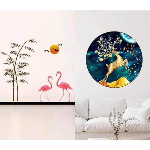 MERICAL Set of 2 Wall Stickers Sunset swan Love | Golden Deer for Home, Hall, Bedroom, Livingroom & Kitchen