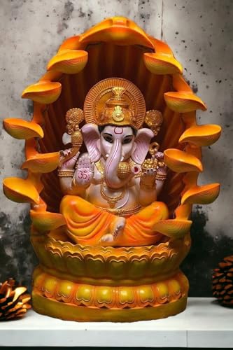 SEPBORN Ganesha Water Fountain Statue, Yellow Decoration Gift Gifting with LED Lights Water Pump