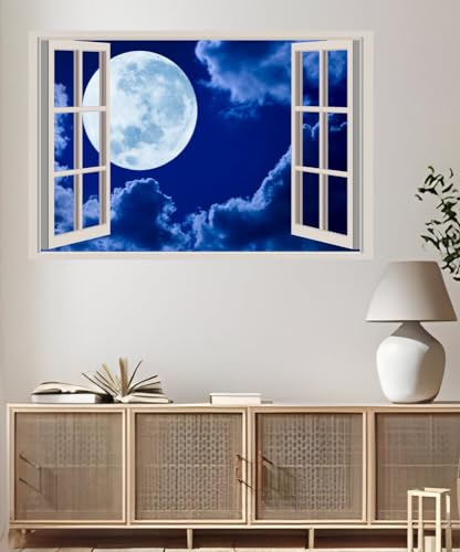 JVERF - JZZA28168 Sky Clouds Moon| Self-Adhesive Open Window Wall Sticker