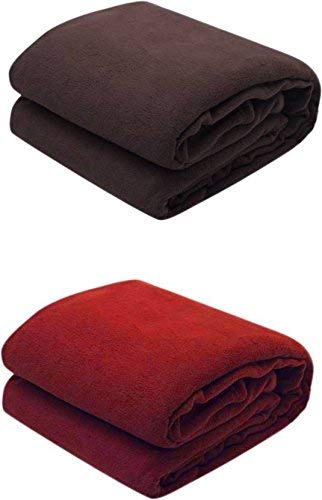 Goyal's ® Single Fleece Blanket Brown & Red Set of 2