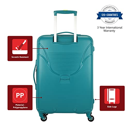 American Tourister Ivy 68 Cms Medium Check-in Polypropylene (PP) Hard Sided 4 Wheeler Spinner Luggage/Trolley Bag with TSA Lock (Sea Green)