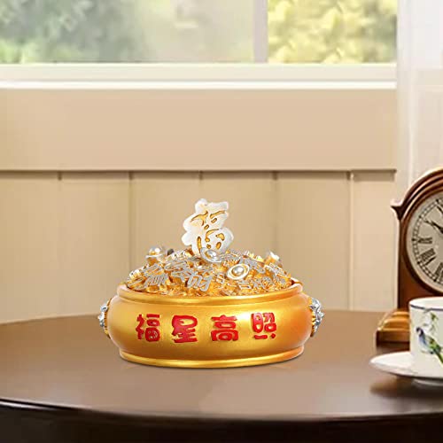 MYADDICTION Chinese Ashtray with Lid Resin Crafts Sculpture for Home Decoration Men Gift Gold A