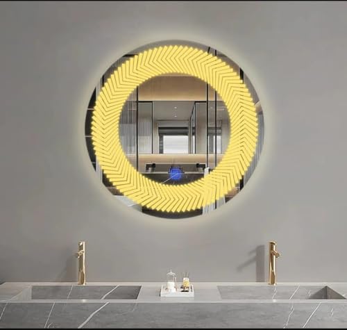 TINITALO Bathroom LED Mirror Home Mirror Wall Mirror with Touch Sensor, 3 Light Effects, Glass, Round LED-95 (36 x 36 Inch)