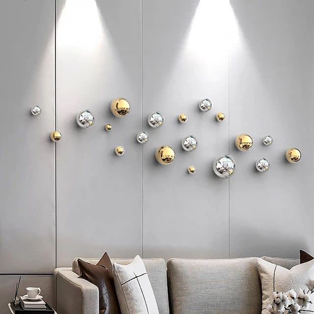 ZOVE Metal Wall Decor Set of 10 Luxury Ball Design Perfect for Living Room/Hotel/Restaurant/Bedroom/Drawing Room (Electroplating Gold And Silver)