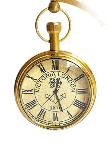 Ridhi Home Décor-Desk Clock Brass Compass with Antique Victoria London Pocket Watch