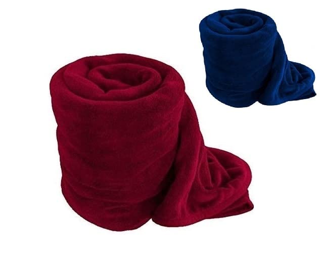 Wavva Plain Fleece 2 Single Bed Blankets-Maroon,Blue (Set of 2), reversible