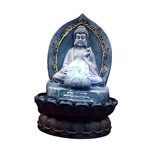 ATORSE® Buddha Tabletop Water Fountain for Home Office Decorative with Led Blue